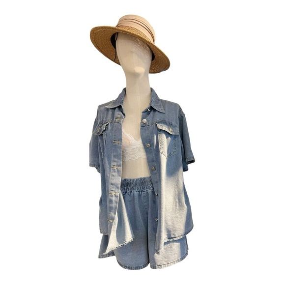 Denim Shirt and Shorts Set - Picture 2 of 4